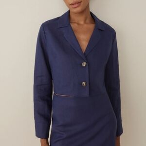 NWT Reformation Raina Navy Linen Top Shirt Navy Blue Cropped Women's Size S New